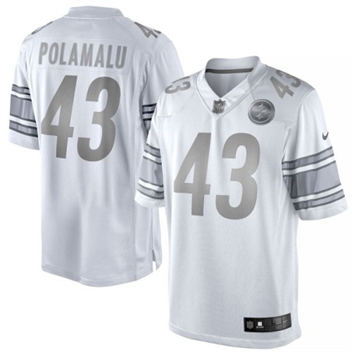 Men's Elite Troy Polamalu Nike Jersey White - #43 Platinum NFL Pittsburgh Steelers